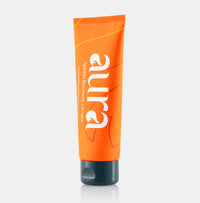 AURA Sports Cream orange 100ml tube, front view showing Powerful Natural Heat Formula label